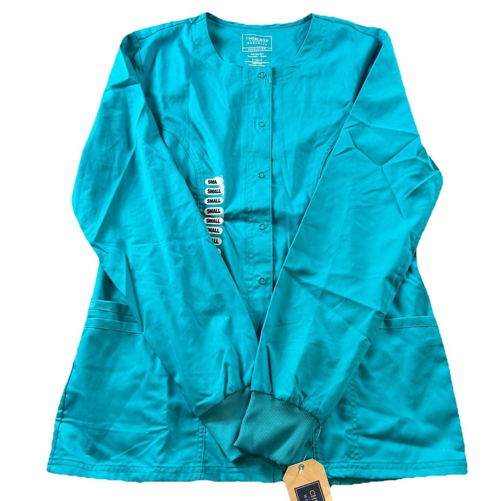 Cherokee Women's Scrub Warm-Up Cardigan Buttoned Lab Jacket Small Medical